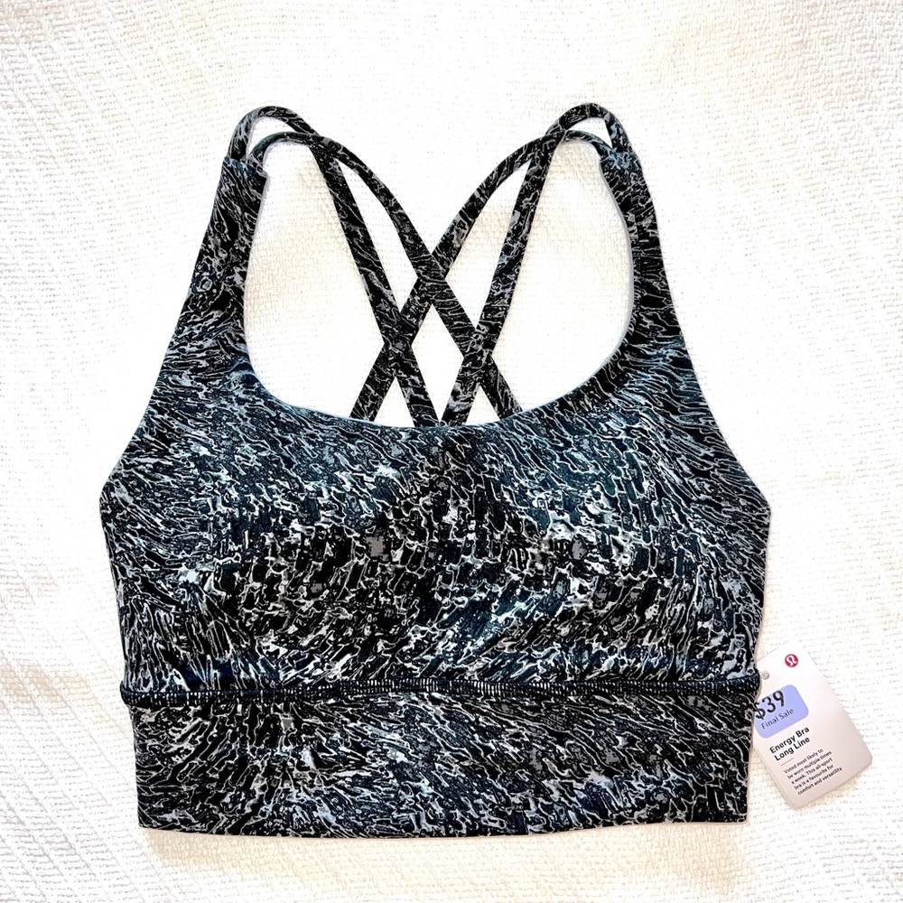 Lululemon BRAND NEW Energy Bra Long Line Black & White Sports Bra (Size 2)